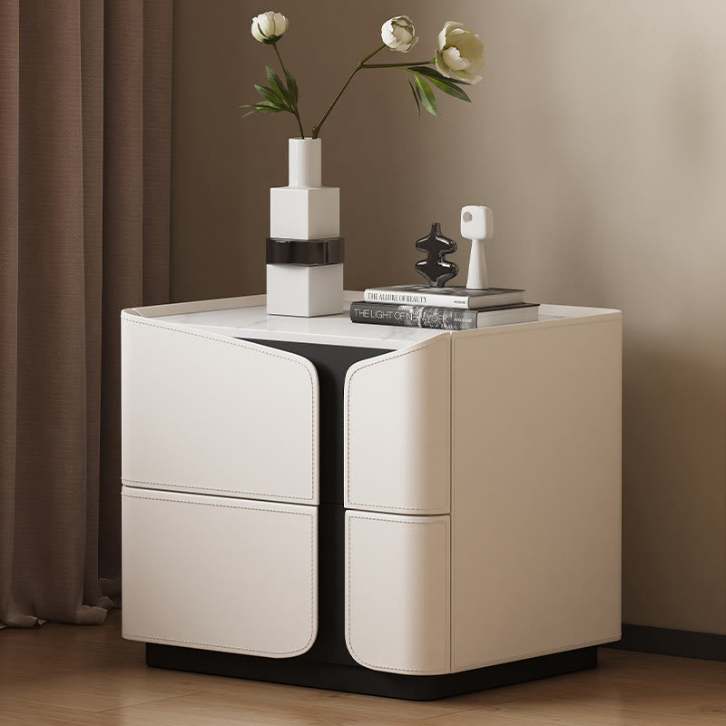 Saddle Leather Rectangle Bedroom Storage Cabinet - 2x Beige A - image 2