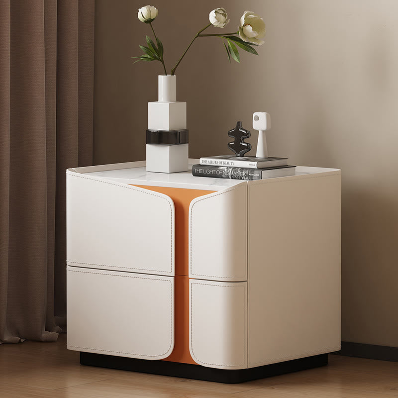 Saddle Leather Rectangle Bedroom Storage Cabinet