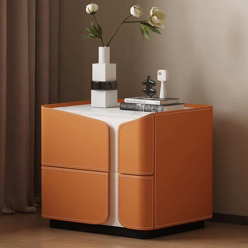 Saddle Leather Rectangle Bedroom Storage Cabinet