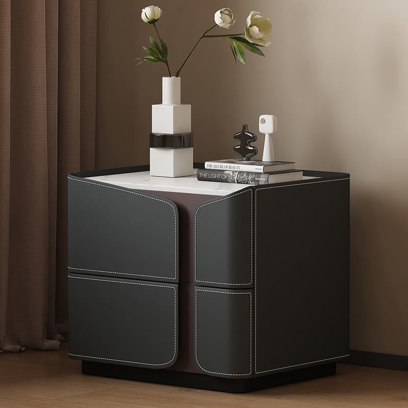 Saddle Leather Rectangle Bedroom Storage Cabinet - 2x Dark Grey - image 3