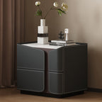 Saddle Leather Rectangle Bedroom Storage Cabinet - 2x Dark Grey - image 3