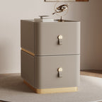Saddle Leather Modern Narrow Bedside Cabinet - 2x Khaki - image 0