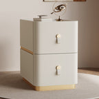 Saddle Leather Modern Narrow Bedside Cabinet - 2x Beige - image 1