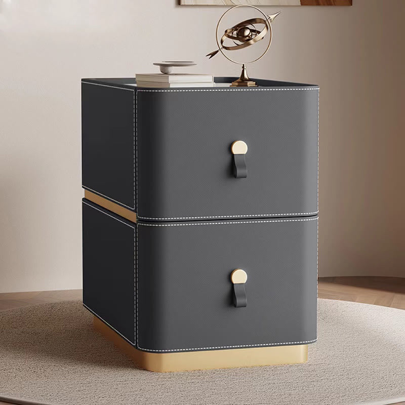 Saddle Leather Modern Narrow Bedside Cabinet - 2x Dark Grey - image 2
