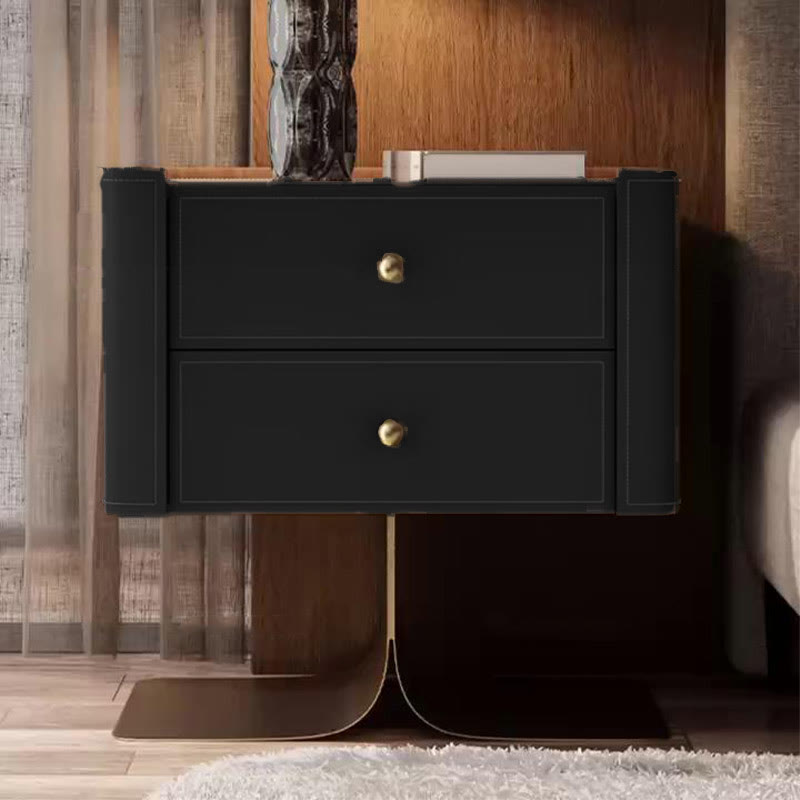 Saddle Leather Nightstand Simple Storage Cabinet  - 2x Black - image 2