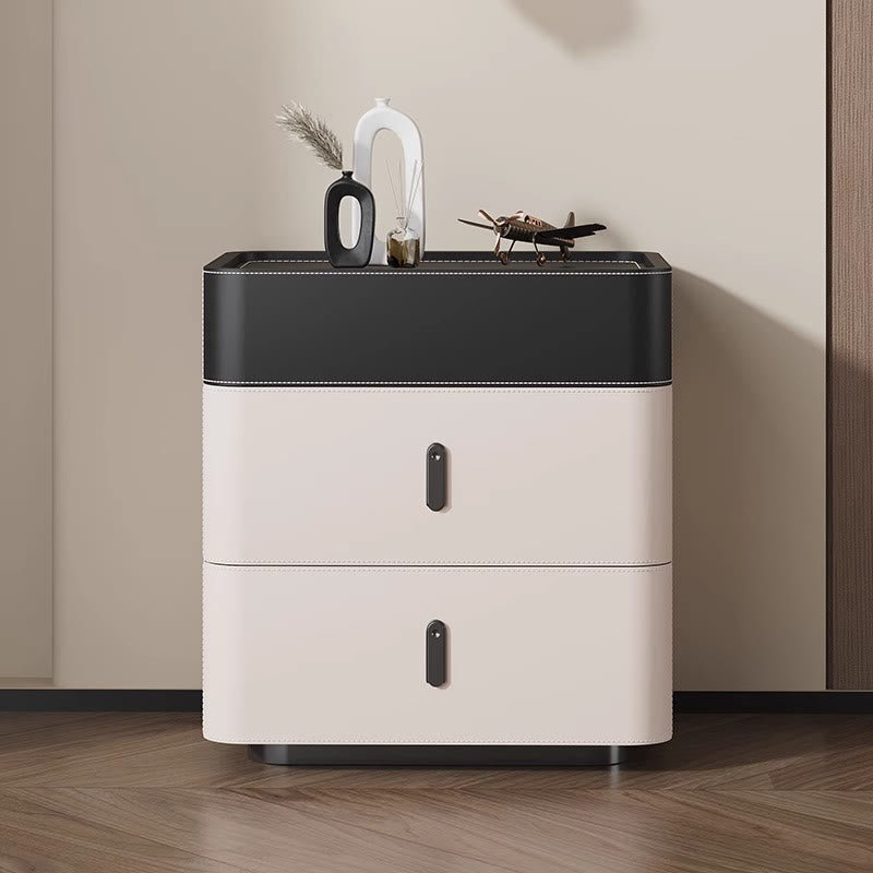Premium Saddle Leather Rounded Edges Nightstand - 2x Beige A - image 0