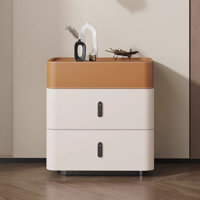 Premium Saddle Leather Rounded Edges Nightstand - 2x Beige C - image 3