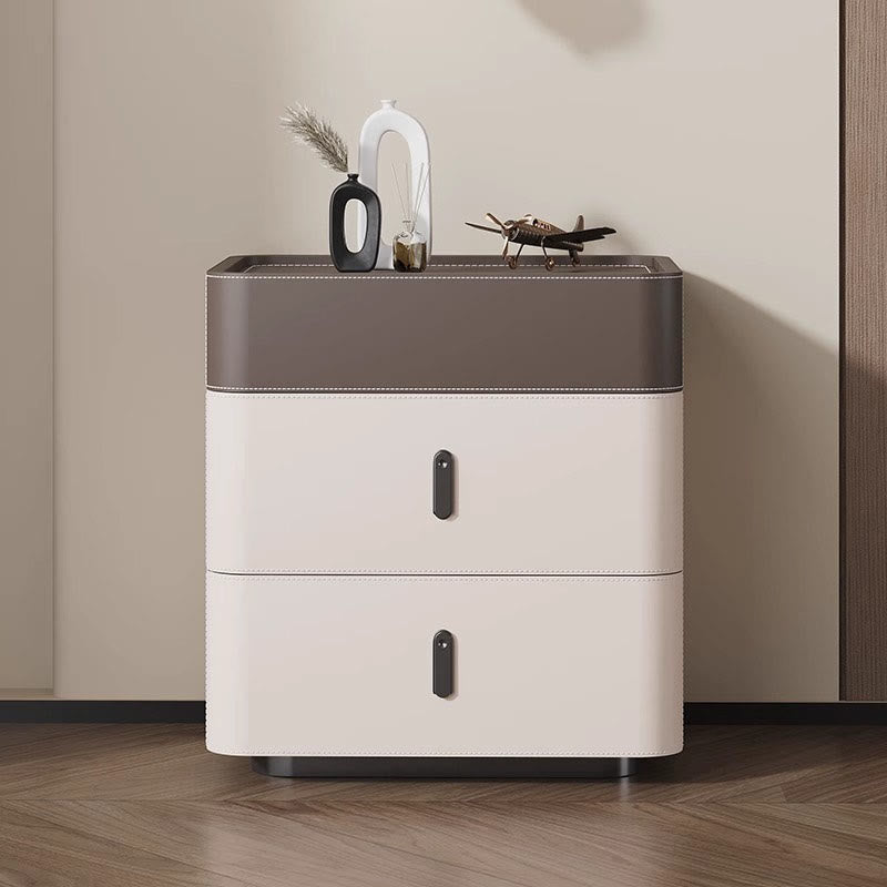 Premium Saddle Leather Rounded Edges Nightstand - 2x Beige B - image 2