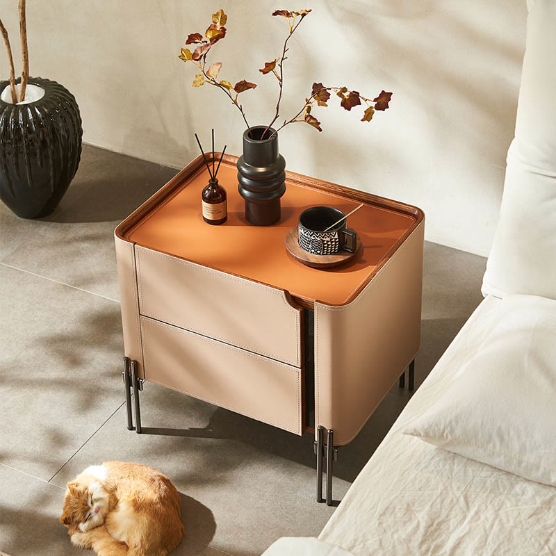 Saddle Leather Bedside Table Camel Nightstand