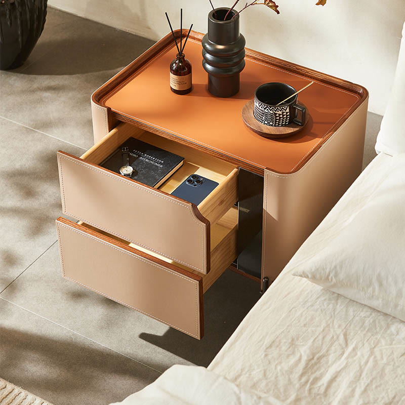 Saddle Leather Bedside Table Camel Nightstand