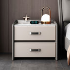 Khaki Saddle Leather Bedside Table With Two Drawers - image 2