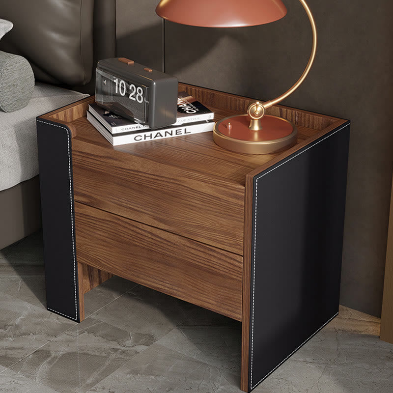 Saddle Leather Storage Cabinet Mid-century Nightstand