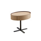 Cross Base Nightstand Saddle Leather Bedside Table - image 1