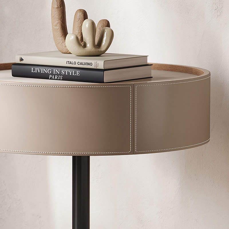 Cross Base Nightstand Saddle Leather Bedside Table - image 5