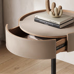 Cross Base Nightstand Saddle Leather Bedside Table - image 6