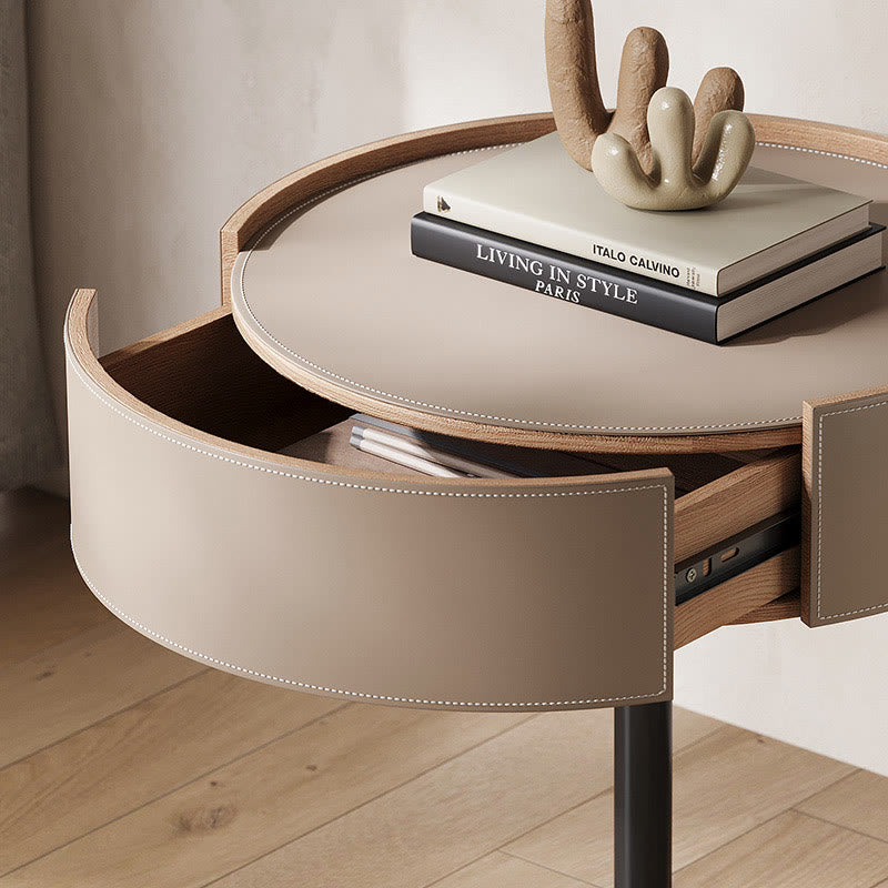 Cross Base Nightstand Saddle Leather Bedside Table - image 6