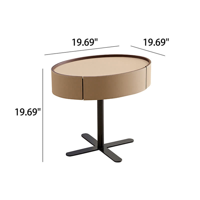 Cross Base Nightstand Saddle Leather Bedside Table - image 8