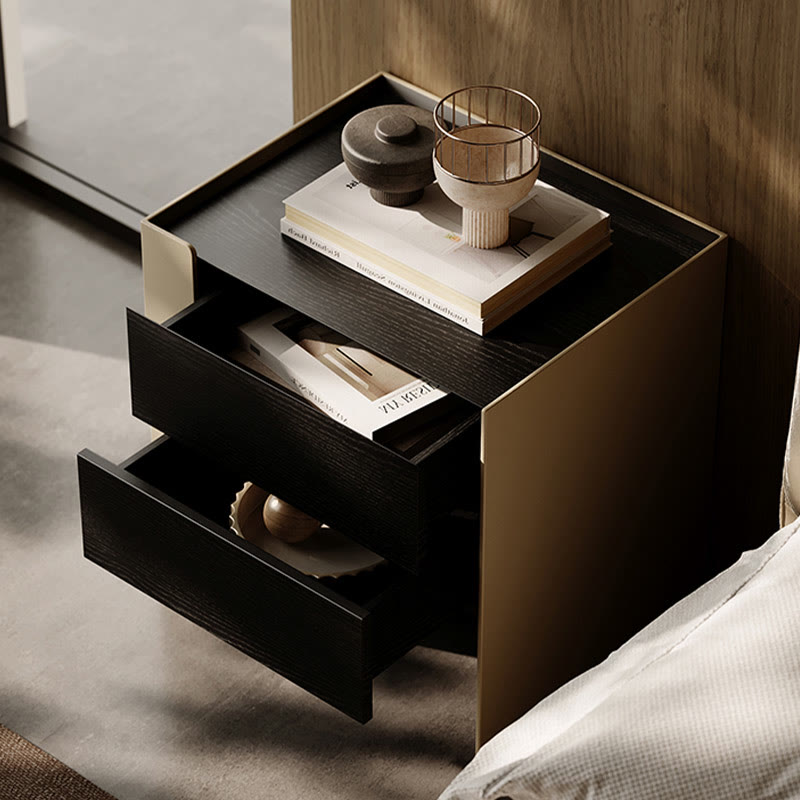 Saddle Leather Double Door Bedside Table