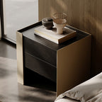 Saddle Leather Double Door Bedside Table - 2x Black - image 0
