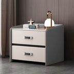 Khaki Saddle Leather Bedside Table With Two Drawers - 2x Khaki B - image 3