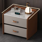 Khaki Saddle Leather Bedside Table With Two Drawers - image 4