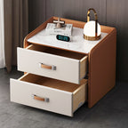 Khaki Saddle Leather Bedside Table With Two Drawers - image 5