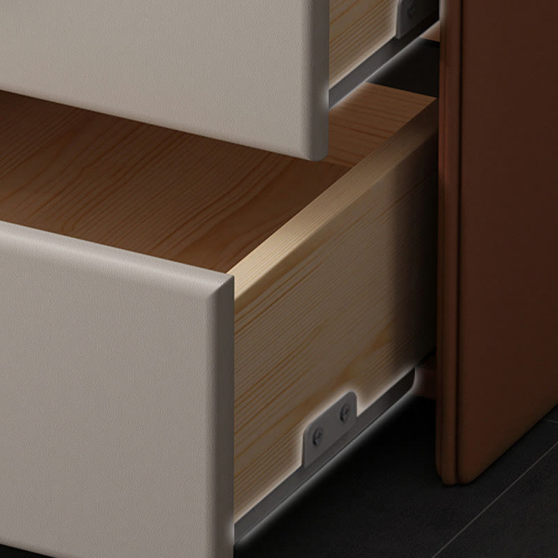 Khaki Saddle Leather Bedside Table With Two Drawers - image 6