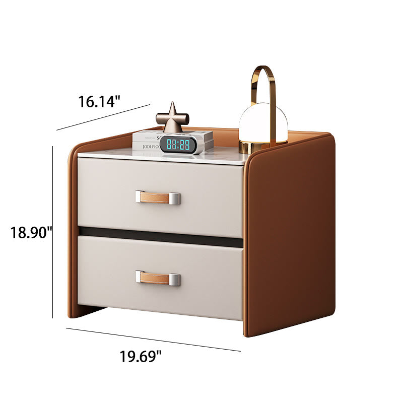 Khaki Saddle Leather Bedside Table With Two Drawers - image 7
