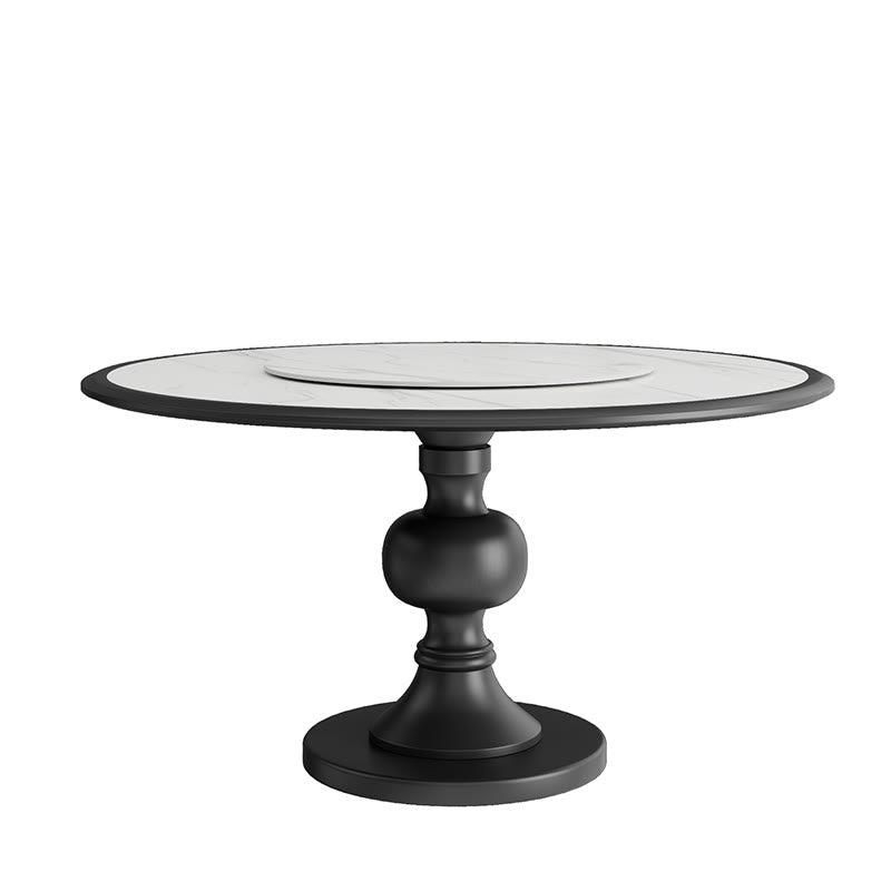 Stone Top Dining Table Black Pedestal