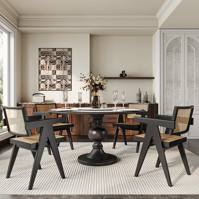 Stone Top Dining Table Black Pedestal