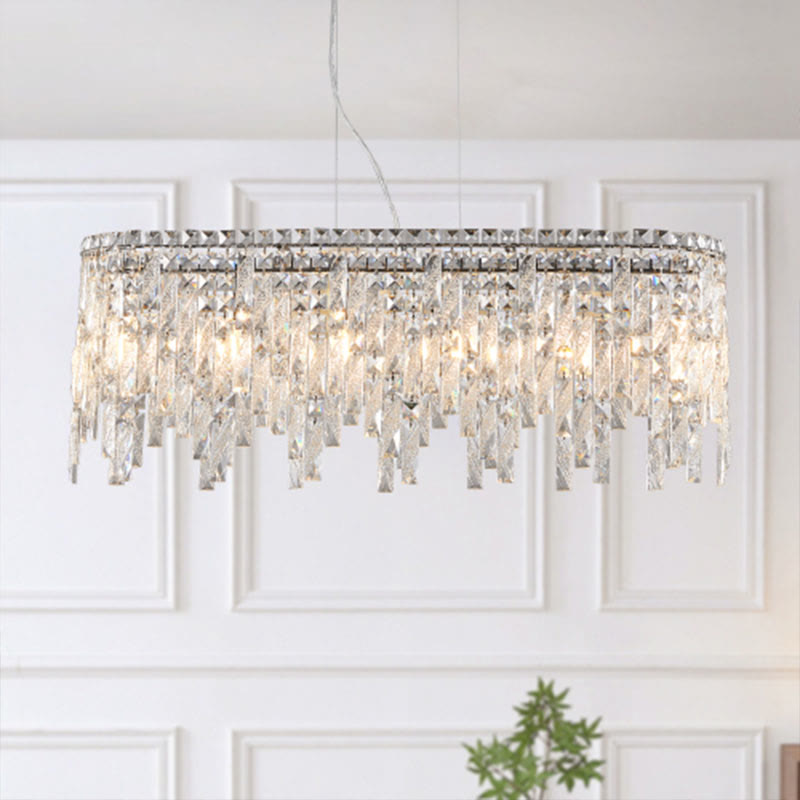 Silver Elegant Oval Crystal Chandelier