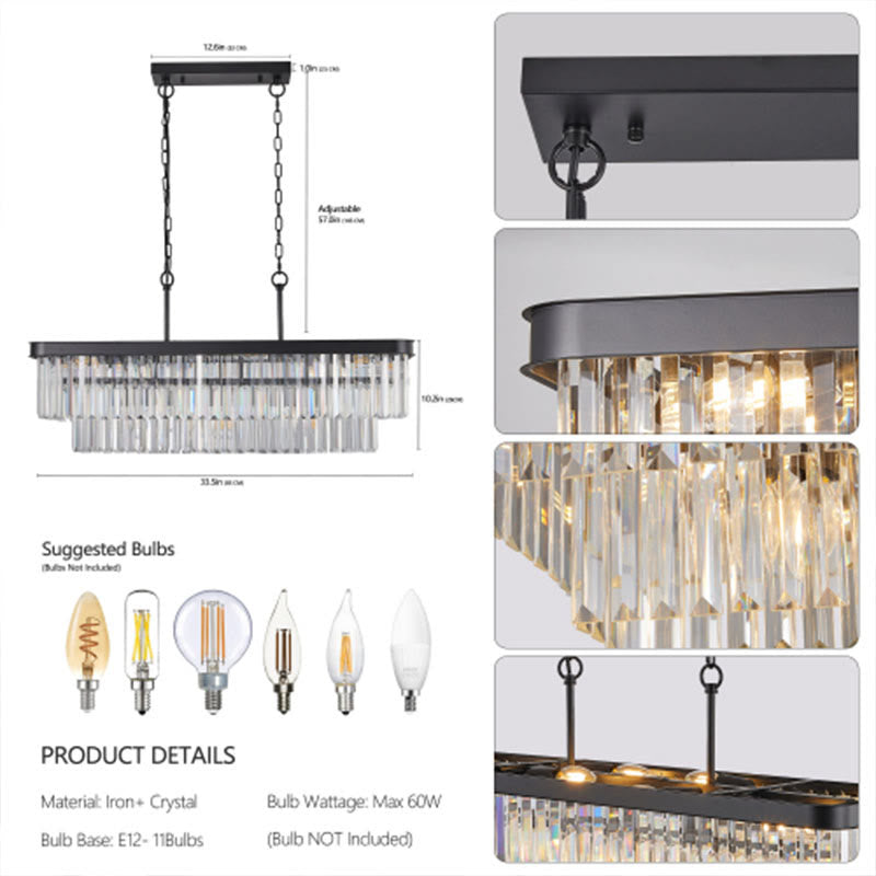 Rectangular Adjustable Crystal Chandelier