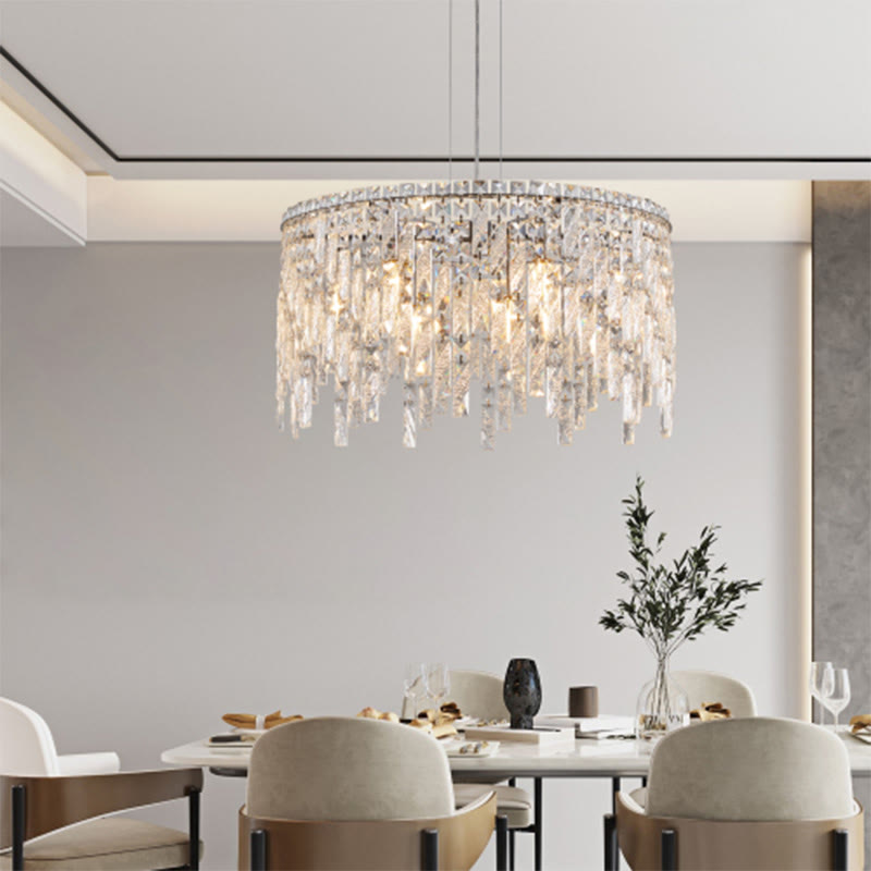Luxurious Round Silver Crystal Chandelier