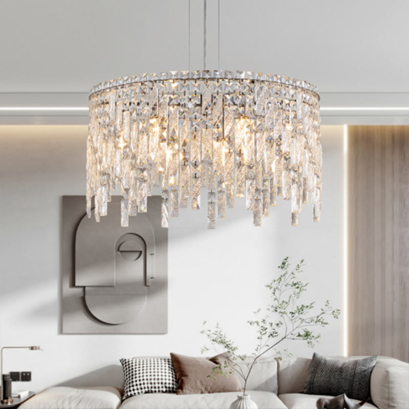 Luxurious Round Silver Crystal Chandelier