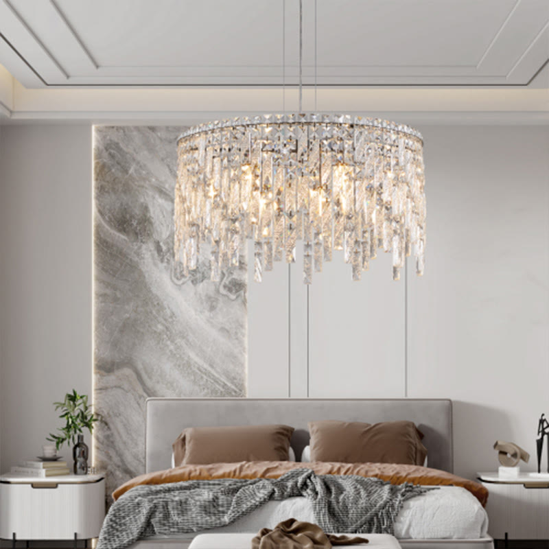 Luxurious Round Silver Crystal Chandelier