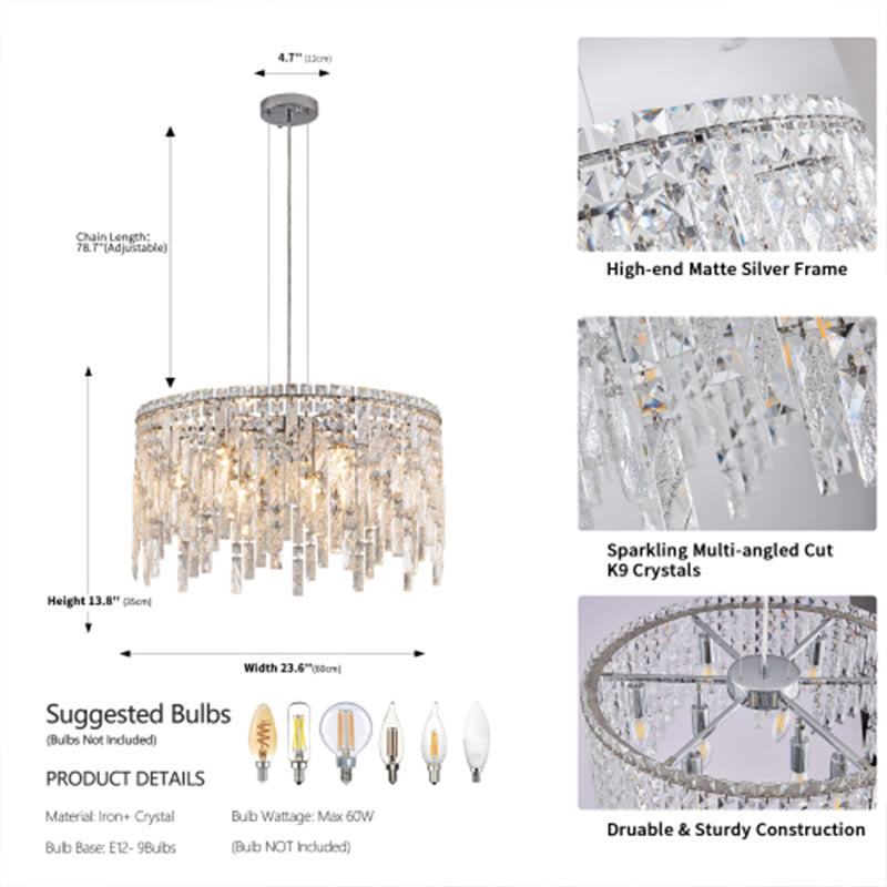 Luxurious Round Silver Crystal Chandelier - image 9