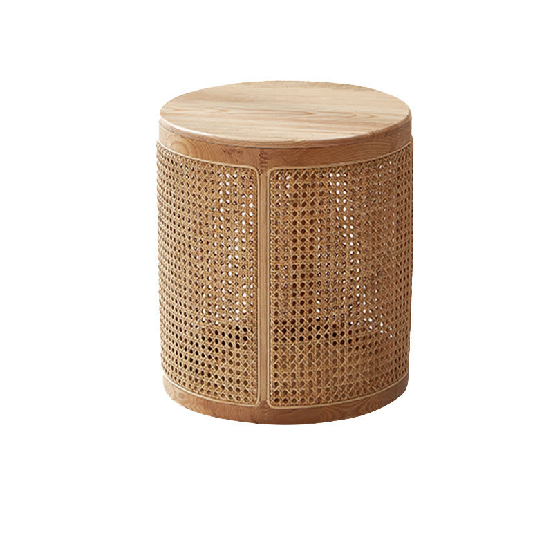 Rattan Solid Wood Round Storage Side Table - image 1