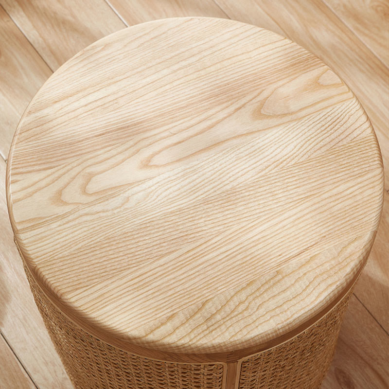 Rattan Solid Wood Round Storage Side Table