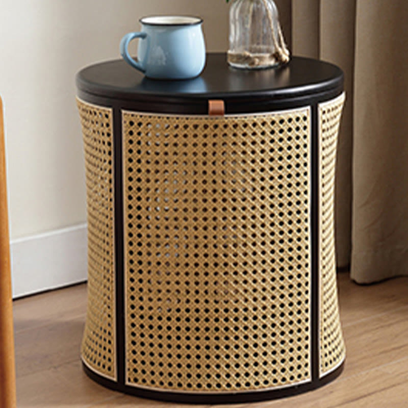 Rattan Solid Wood Round Storage Side Table