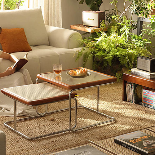 2-piece Retro Rattan-woven Foldable Coffee Table - image 0