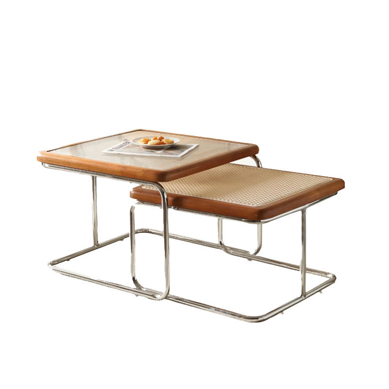 2-piece Retro Rattan-woven Foldable Coffee Table - image 1