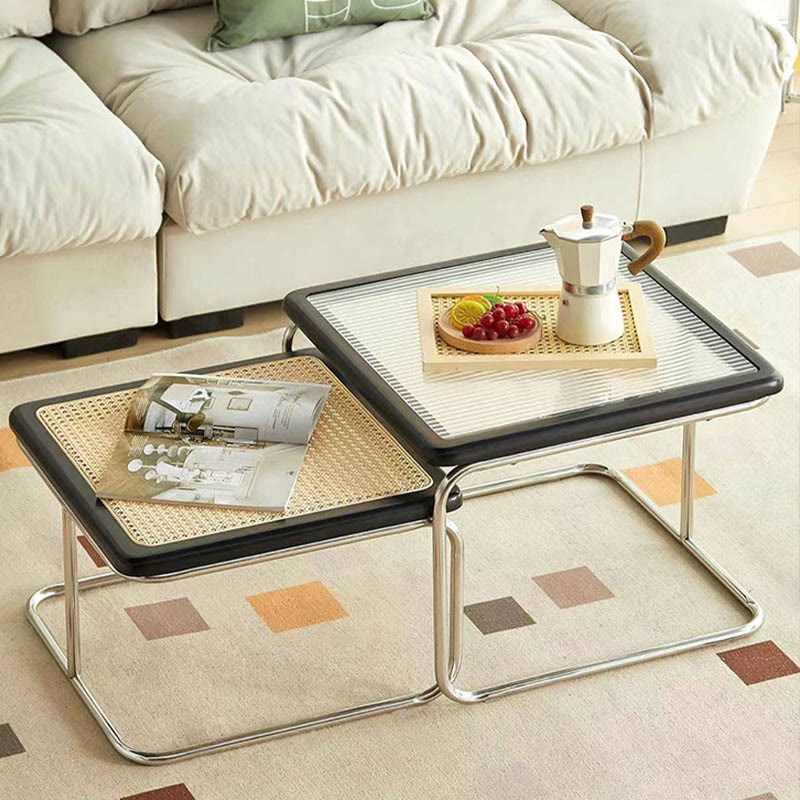 2-piece Retro Rattan-woven Foldable Coffee Table