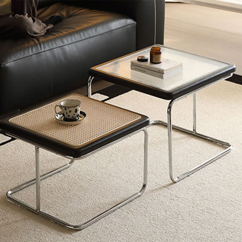 2-piece Retro Rattan-woven Foldable Coffee Table