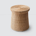 Minimalist Handcrafted Vintage Rattan Side Table - Wood color - image 0