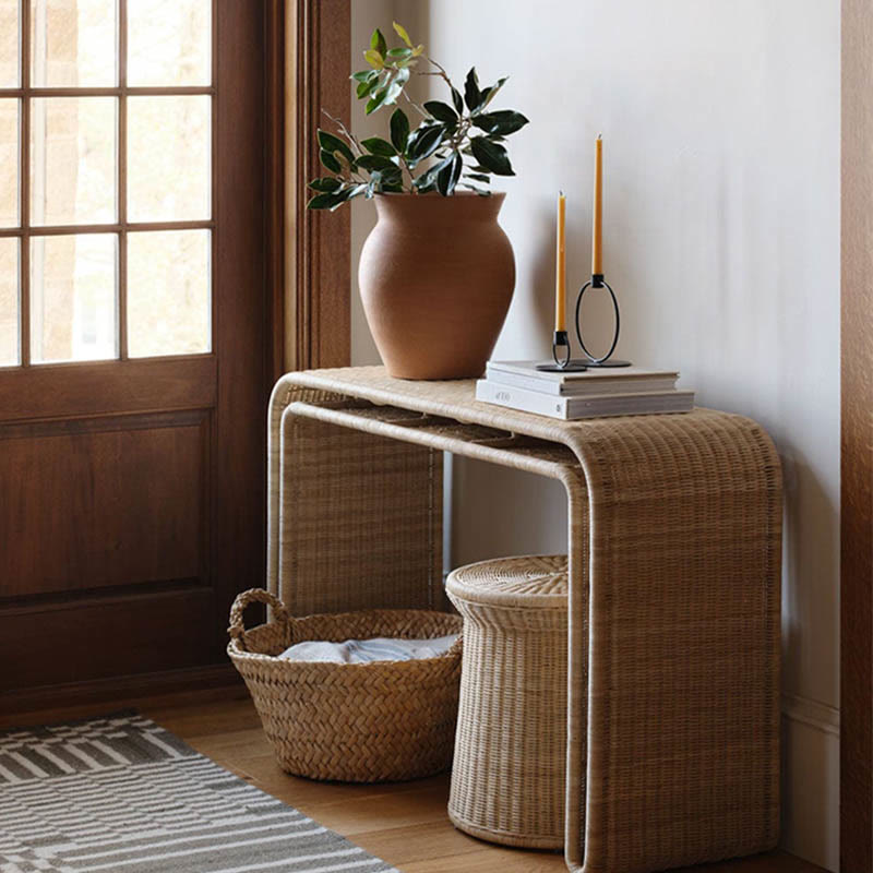 Minimalist Handcrafted Vintage Rattan Side Table