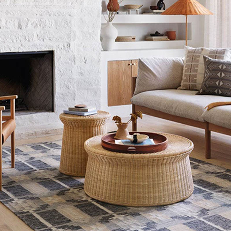 Minimalist Handcrafted Vintage Rattan Side Table