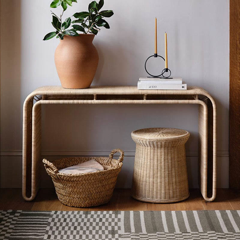 Minimalist Handcrafted Vintage Rattan Side Table