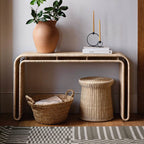 Minimalist Handcrafted Vintage Rattan Side Table - image 4