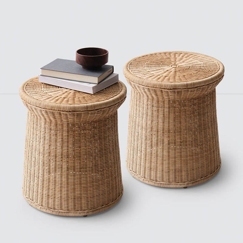 Minimalist Handcrafted Vintage Rattan Side Table