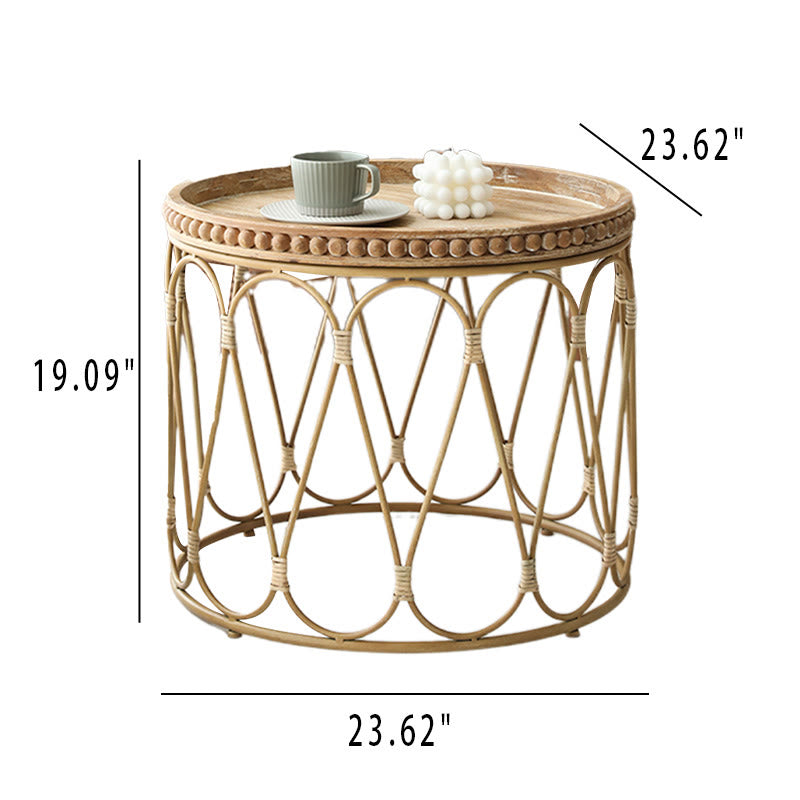 Rattan Modern Natural Wood Color Round Side Table